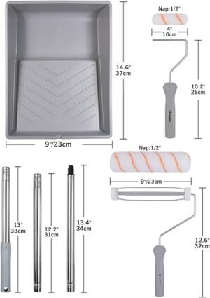 Paint Roller Kit with Extension Pole 9 cm Paint Roller with Tray Mini RollersStainless Steel Extension Pole