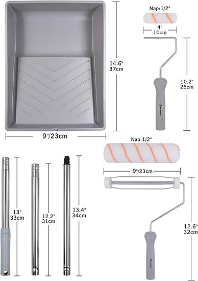 Paint Roller Kit with Extension Pole 9 cm Paint Roller with Tray Mini RollersStainless Steel Extension Pole