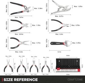 10PC Pliers and Wrench Set with Storage Rack Includes Locking Long Nose Diagonal Cutter Groove Joint Linesman Mini Plier