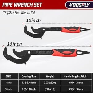 Pipe Wrench Set 10 and 15 Self Adjusting Wrench 2Piece Plumbing Tools Pipe Vise Wrench Basin Wrench Standard Nuts Irregular Nuts Pipes Use