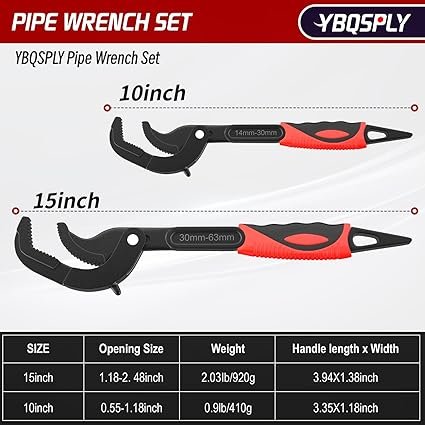 Pipe Wrench Set 10 and 15 Self Adjusting Wrench 2Piece Plumbing Tools Pipe Vise Wrench Basin Wrench Standard Nuts Irregular Nuts Pipes Use