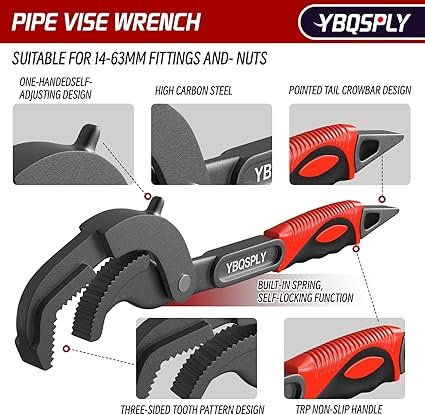 Pipe Wrench Set 10 and 15 Self Adjusting Wrench 2Piece Plumbing Tools Pipe Vise Wrench Basin Wrench Standard Nuts Irregular Nuts Pipes Use