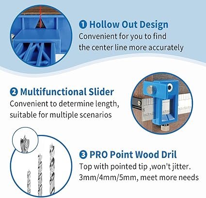 Jig KingCharles Cabinet Handle Jig with 3pcs Point Wood Drils Bits Use for Handles Pulls Knobs on DrawersDoors Wood Drilling Dowelling Guide Set