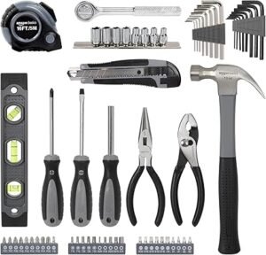 Basics 65 Piece Home Basic Repair Tool Kit Set With Bag Silver Black