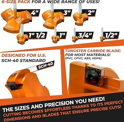 THORVALD PVC Pipe Reamer TriForce 7 Sizes with Tungsten Carbide Blades