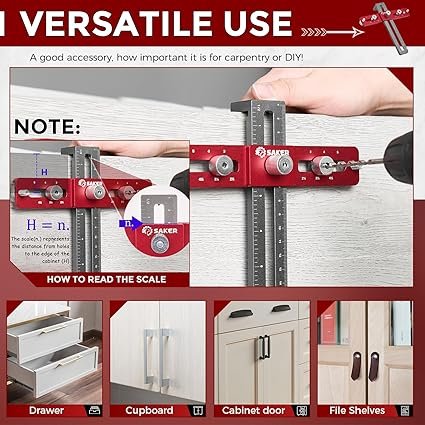Cabinet Hardware Doweling JigAdjustable Cabinet Template Tool for KnobsHandle and PullSelf Centering Punch Locator Precise Woodworking Drill Guide for Drawer Installation