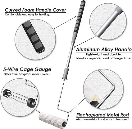 Paint Roller Kit PinStone 9 cm Extendable Roller Frame with 5 Microfiber Replacement Covers Adjustable Painting Roller
